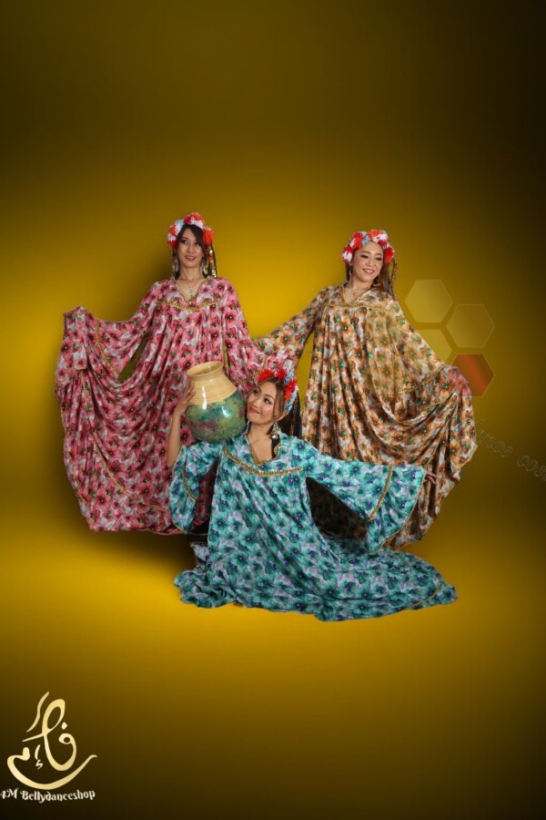 画像4: 花柄ファラーヒガラベーヤ(ポンポンスカーフ付き