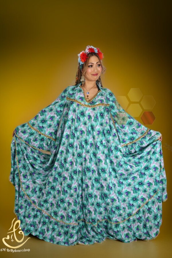 画像3: 花柄ファラーヒガラベーヤ(ポンポンスカーフ付き