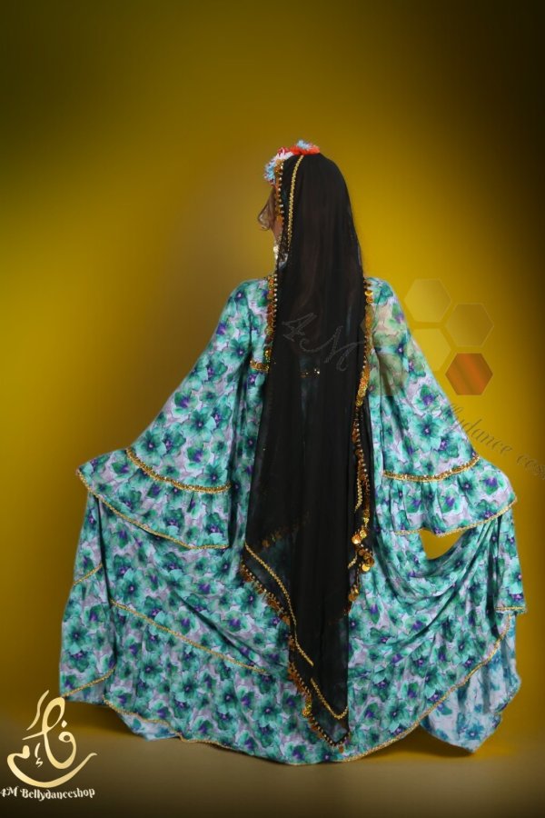 画像2: 花柄ファラーヒガラベーヤ(ポンポンスカーフ付き