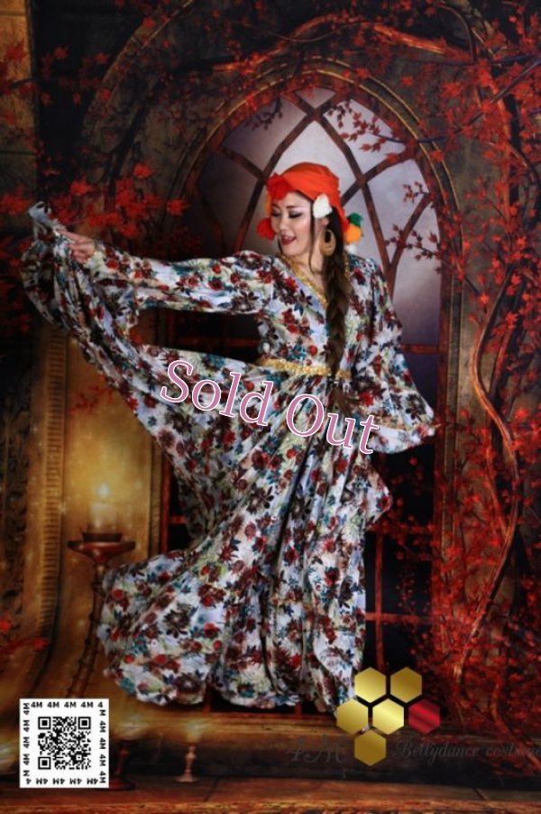 画像17: 花柄ファラーヒガラベーヤ(ポンポンスカーフ付き