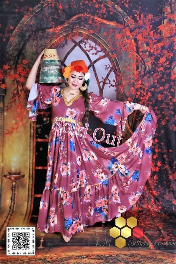 画像15: 花柄ファラーヒガラベーヤ(ポンポンスカーフ付き