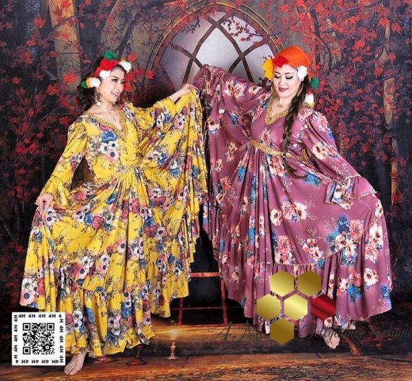 画像1: 花柄ファラーヒガラベーヤ(ポンポンスカーフ付き