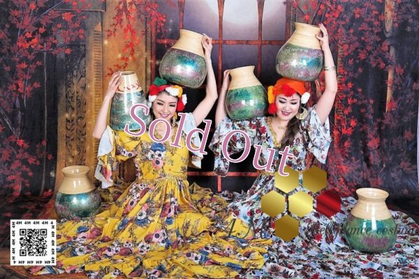 画像14: 花柄ファラーヒガラベーヤ(ポンポンスカーフ付き