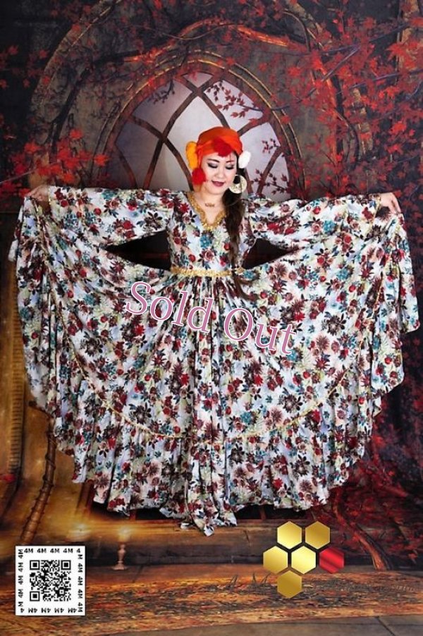 画像2: 花柄ファラーヒガラベーヤ(ポンポンスカーフ付き