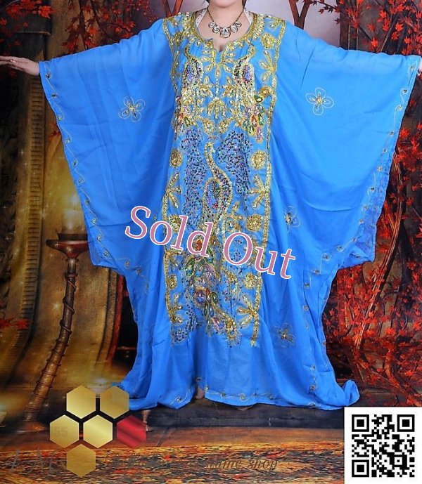 画像3: ハリージ(Khaleej) 　クジャク刺繍　ライトブルー