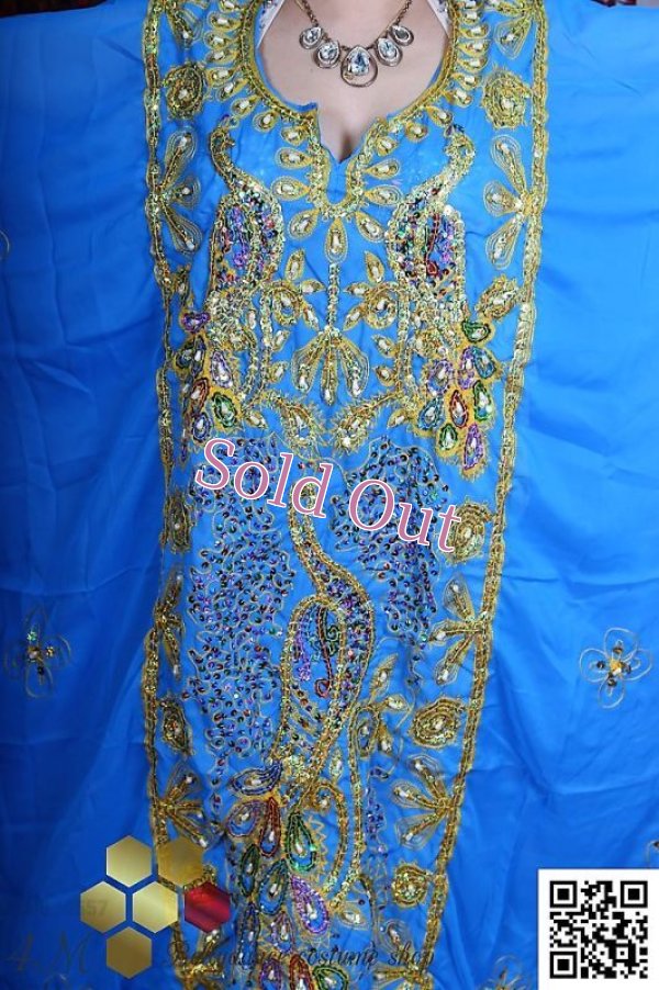 画像2: ハリージ(Khaleej) 　クジャク刺繍　ライトブルー