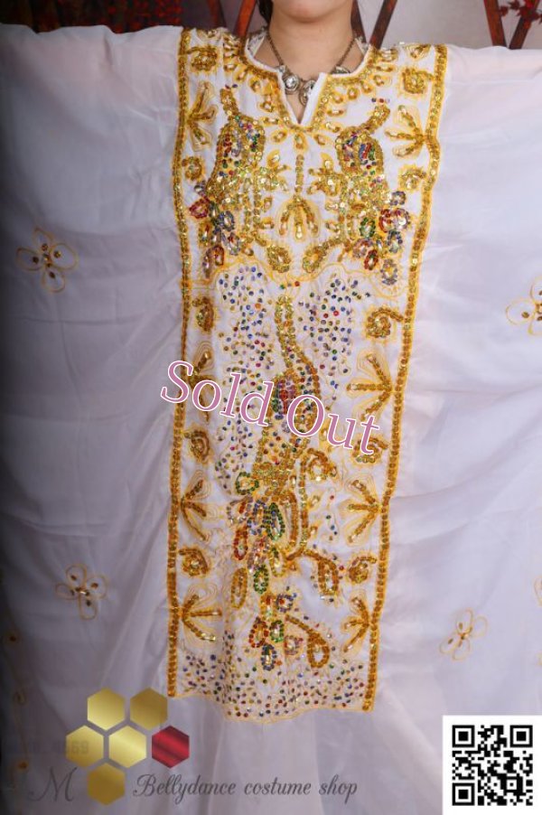 画像2: ハリージ(Khaleej) 　クジャク刺繡　ホワイト