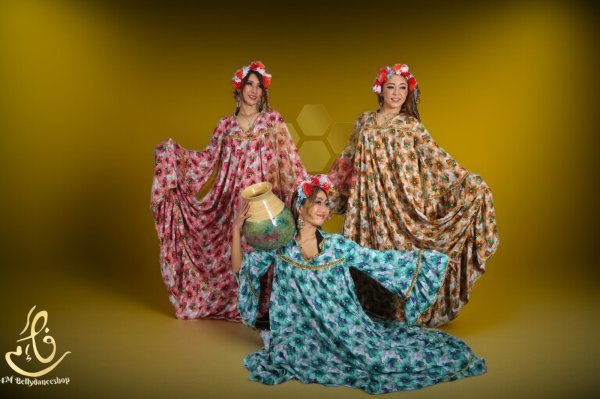 画像4: 花柄ファラーヒガラベーヤ(ポンポンスカーフ付き (4)