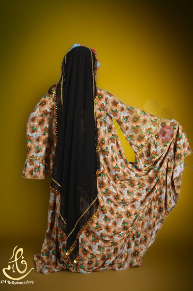 画像3: 花柄ファラーヒガラベーヤ(ポンポンスカーフ付き (3)