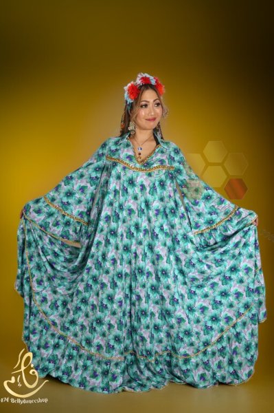 画像3: 花柄ファラーヒガラベーヤ(ポンポンスカーフ付き (3)