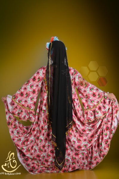 画像2: 花柄ファラーヒガラベーヤ(ポンポンスカーフ付き (2)