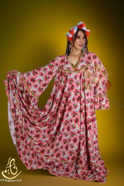 画像3: 花柄ファラーヒガラベーヤ(ポンポンスカーフ付き (3)