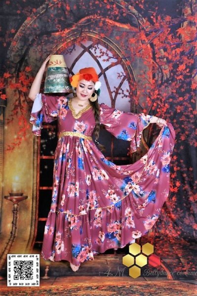 画像15: 花柄ファラーヒガラベーヤ(ポンポンスカーフ付き (15)