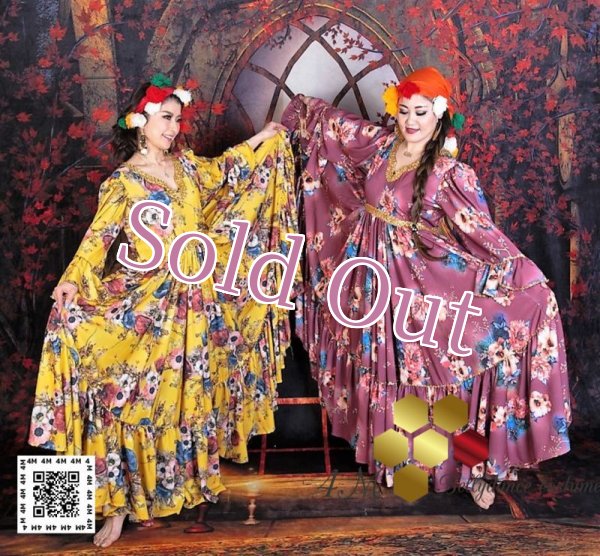 画像1: 花柄ファラーヒガラベーヤ(ポンポンスカーフ付き (1)