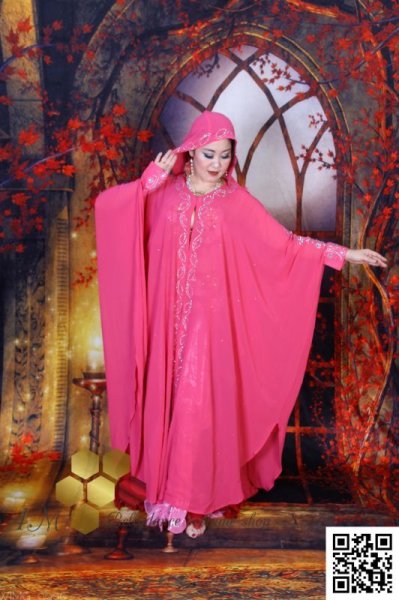 画像1: Abaya(アバヤ)　フード付きピンク (1)