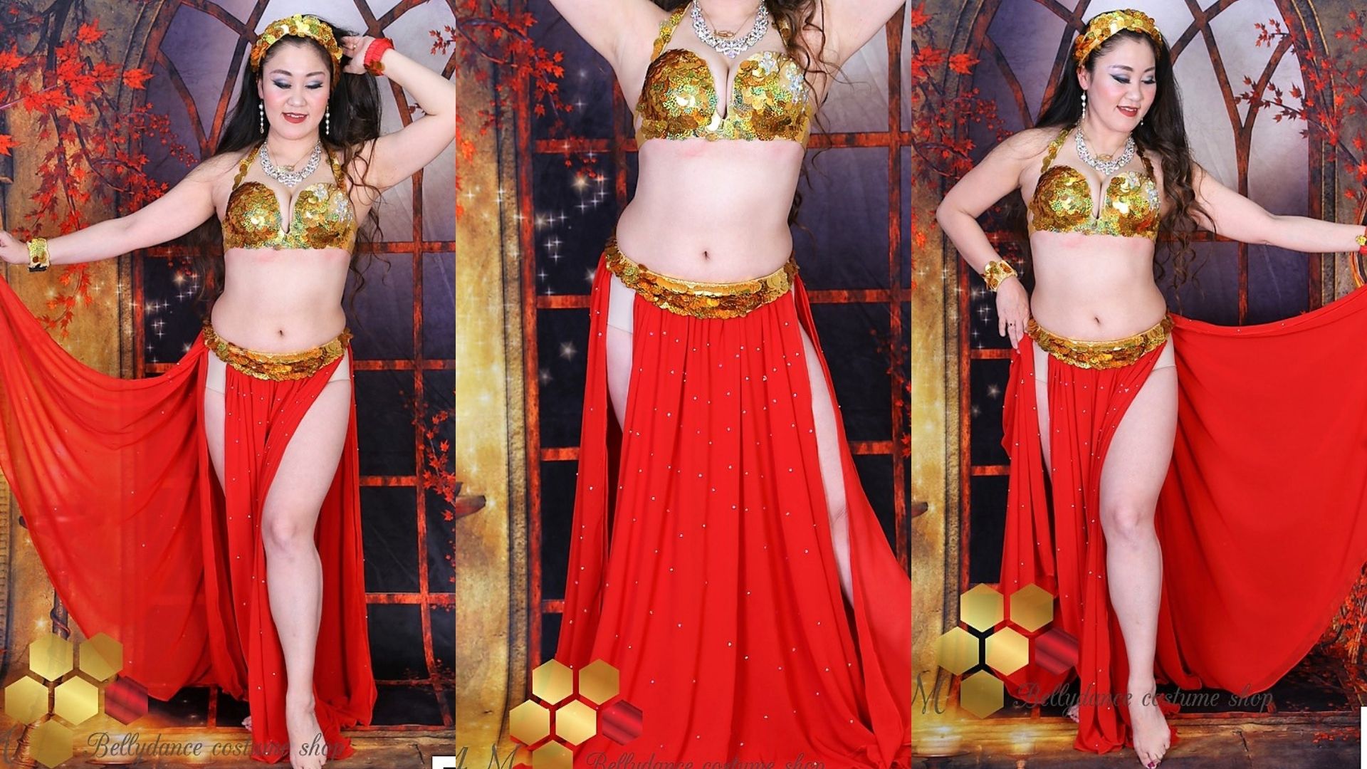 新品 高級 エジプト製 ベリーダンス 衣装 赤 ゴージャス Gekiyasu 